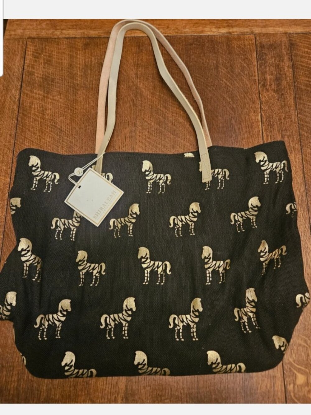 Shiraleah Chicago Black Cavas Tote with Gold Zebra Print & Leather Straps